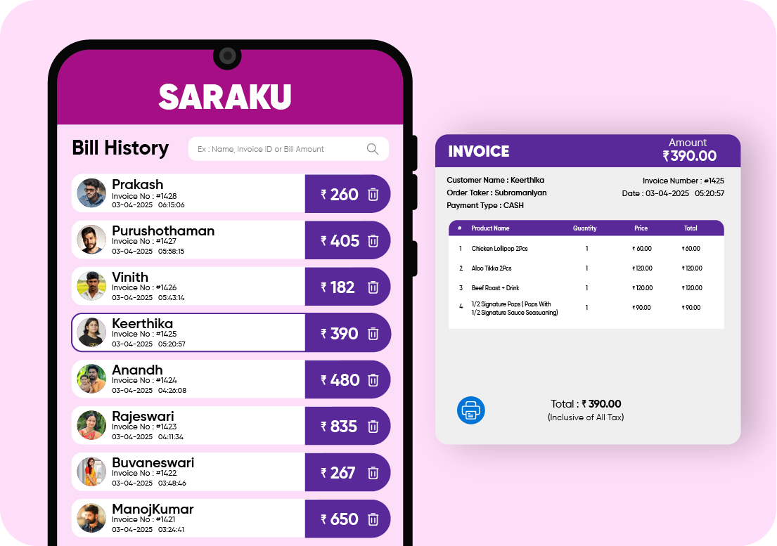 Bill History in Saraku App